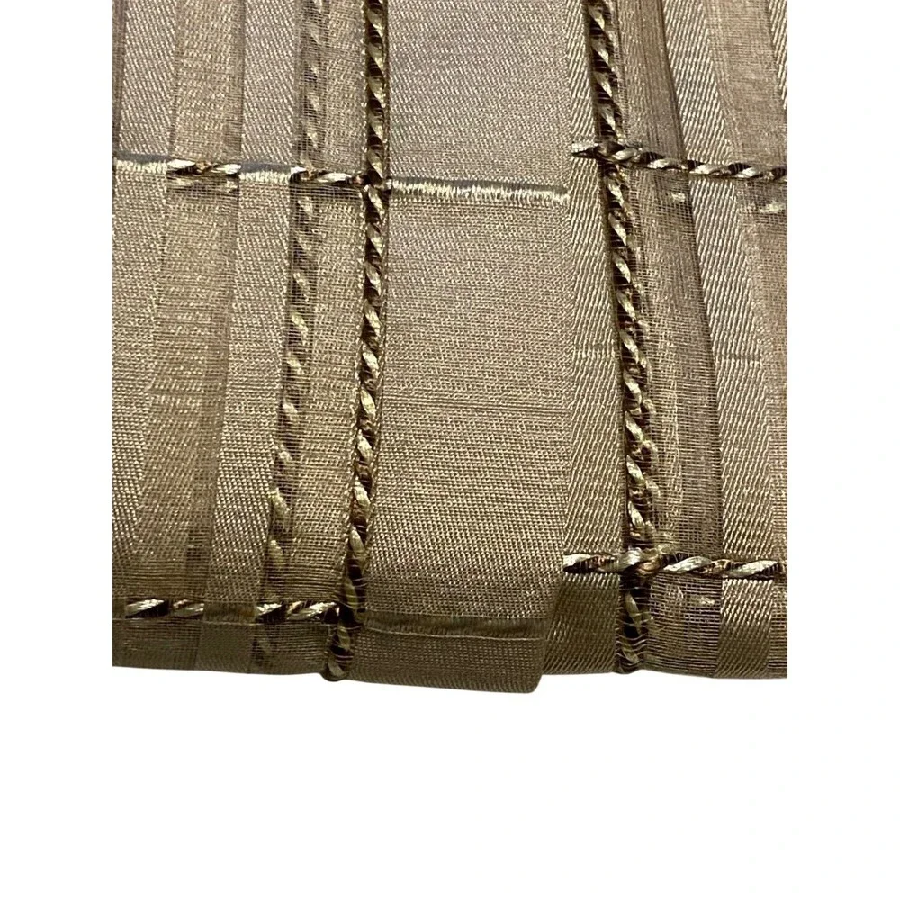 Set of 2 Gold/Cream 100% Sheer Silk Grid Window Curtain Panels 50” X 84” Drapery